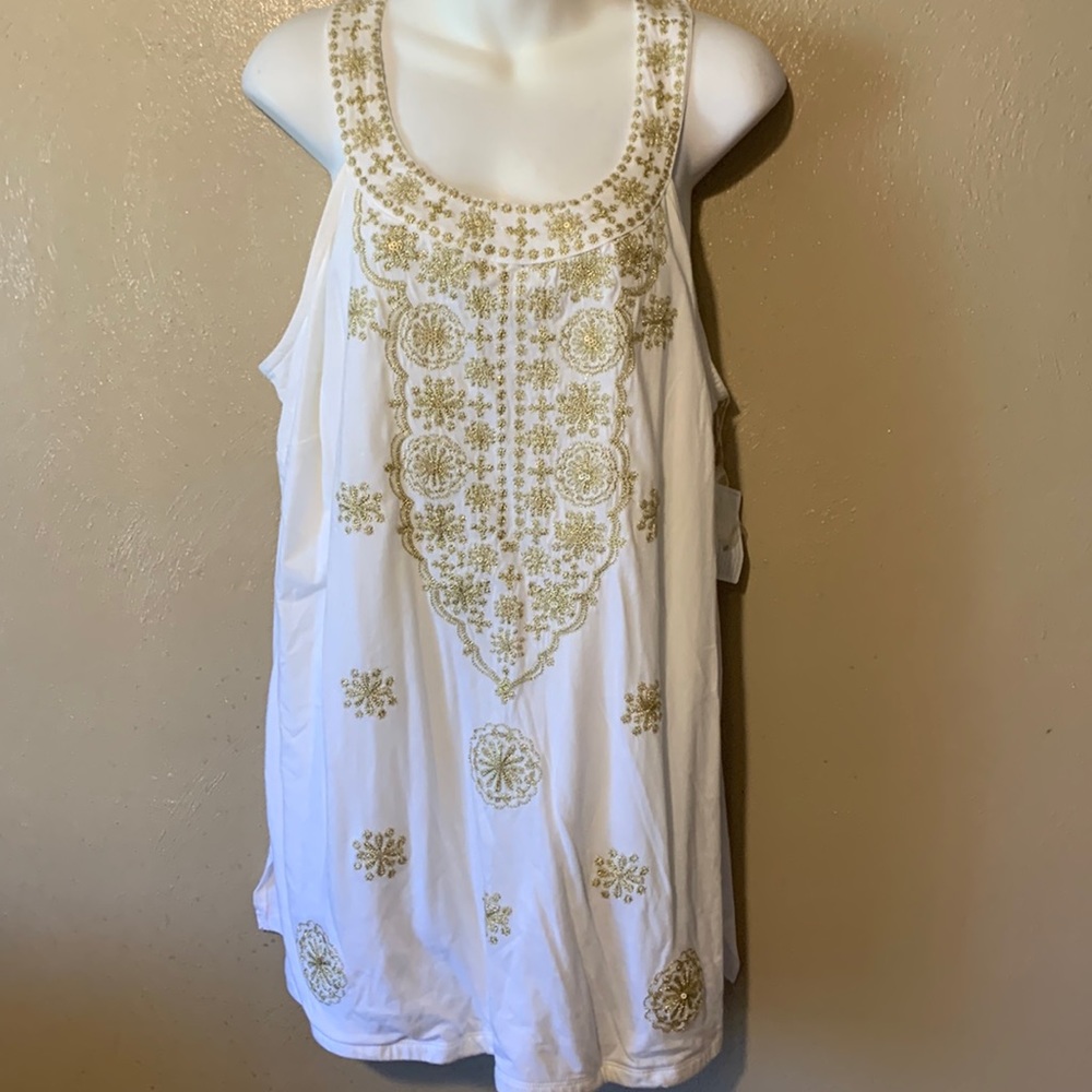 INC International Concepts 1X off white gold embroidered top NWT